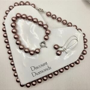 Champagne 10mm South Sea Shell Pearl 4 Pc Earrings Bracelet  Necklace 925 Clasp